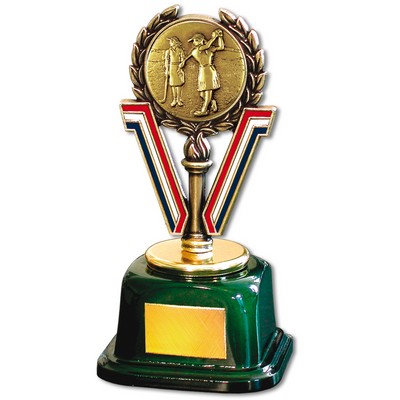 Stock 7" Trophy with 2" Golf Female and Engraving Plate