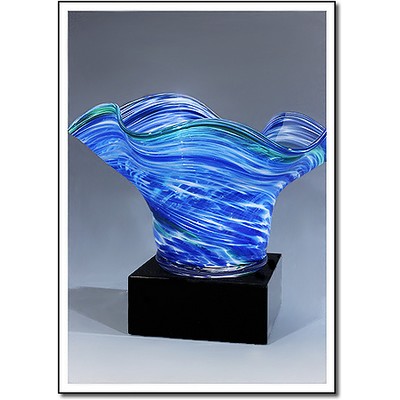 Hydro Custom Waterspout Art Glass Bowl w/ Marble Base (8.5"x4.5")