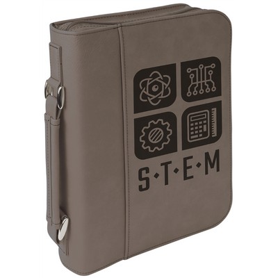 Leatherette Bible/Book Cover - Gray/Engraves Black, Large