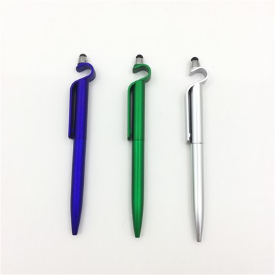Multi-Functional Plastic Ballpoint Pen With Stylus Touch And Phone Holder Clip