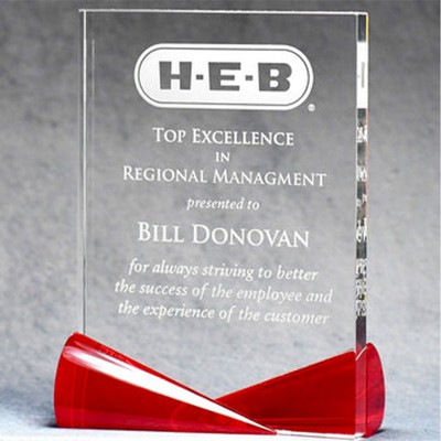 Clear Crystal Award With Bow-Tie Red Accents - 7.25"