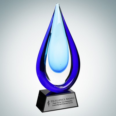Art Glass Aquatic Award w/ Black Base and Silver Plate (L)