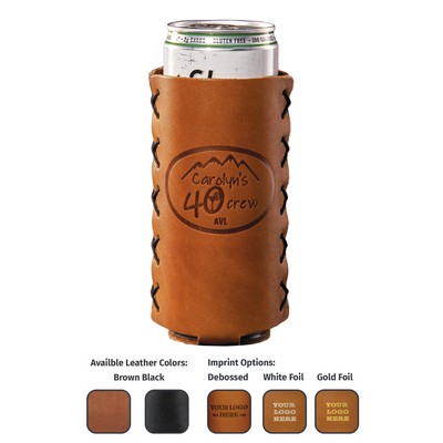 Full-Grain Leather SLIM Can Holder. Handmade in the USA