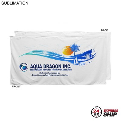 24 Hr Express Ship -Plush and Soft Velour Terry Cotton Blend White Beach Towel, Sublimated (30"x60")