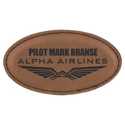 Oval Badge with magnet, Dark Brown Faux Leather, 3 1/4" x 1 3/4"