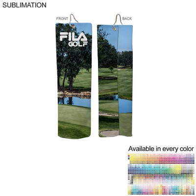Microfiber Suede Shammy Golf Towel, Trifold Grommet & Hook, Sublimated, (5"x18")