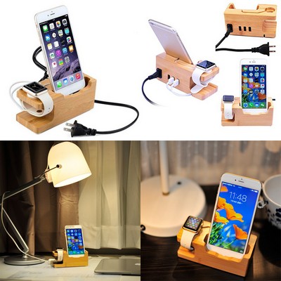 Bamboo Wood Desktop 3 USB HUB Charging Dock Station