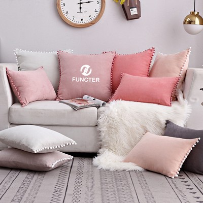 15 x 8" Pompoms Pillowcase Boho Ball Tassel Trimmed Pillowshams Pompom Fringe Cute Pillowcase