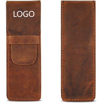 Artisan Leather Pen Vault: Vintage Dual-Slot Protector with Flap