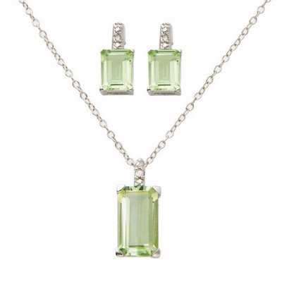 Green Amethyst Necklace and Earring Set W/ Color Medallion