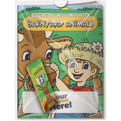 Combo Pack - "Barnyard Animals" Coloring Book & 4-Pack of Crayon (Imprinted) in a Poly Bag