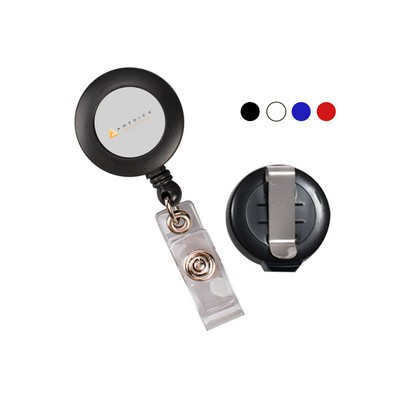 Round Plastic Clip-On w/Dome Badge Reel. Imprinted