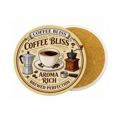 Full Color Print Round Ceramic Coaster with Cork Base