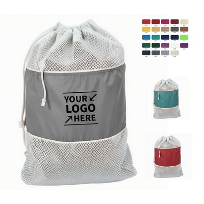 Large Capacity Foldable Mesh Drawstring Laundry Bag
