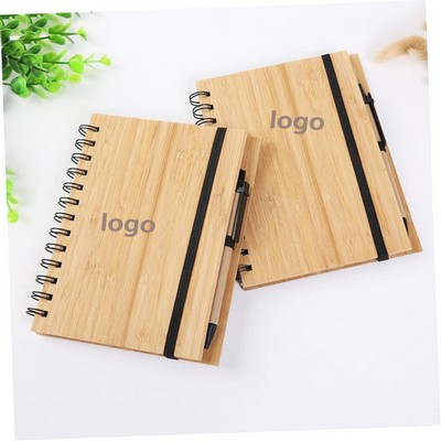 B6 Custom Eco Friendly Bamboo Spiral Notebook w/Click Action Ballpoint Pen