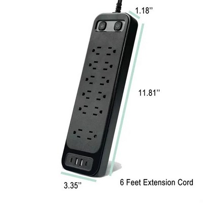6' Surge Protector Power Strip with 12 AC Outlets & 4 USB Ports
