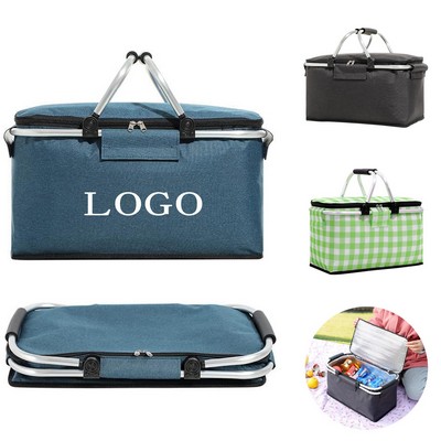 Insulated Portable Collapsible Picnic Basket With Handle