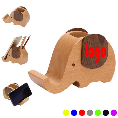 Elephant Wooden Pen Cup Pencil Holder with Cell Phone Stand