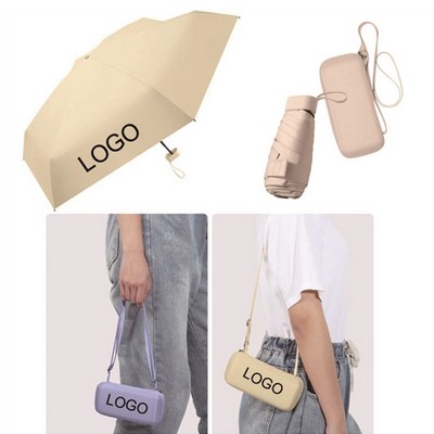 Shoulder Strap Bag Pongee Fabric Compact Five-Fold All-Weather Umbrella