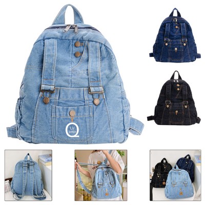 Denim Backpack Featuring Adjustable Straps