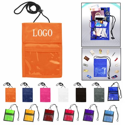 Neck Wallet ID Badge Holder w/ Clear Window