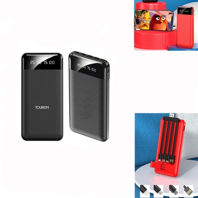 10000 mAh Charger with 4 Built-in Cable