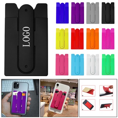 Adhesive Silicone Phone Card Holder w/ Kickstand