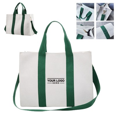 Canvas Tote Bag with Zipper Closure and Removable Shoulder Strap