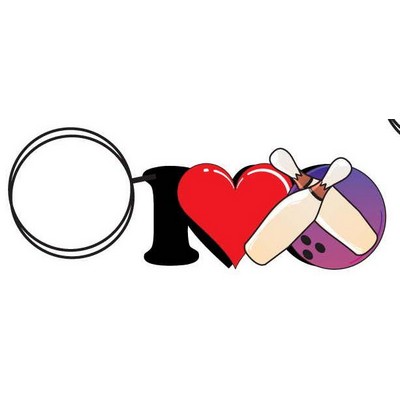 I Love Bowling Key Chain w/Clear Mirrored Back (3 Square Inch)