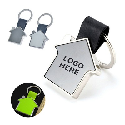 Leather-Strap Zinc Alloy House Keychain