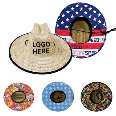 Full-Color Flat Brim Hollow Straw Hat