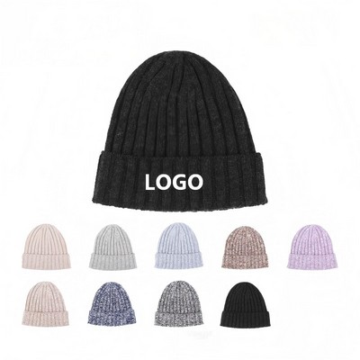 Premium Cashmere Merino Wool Blend Ribbed Cuffed Beanie