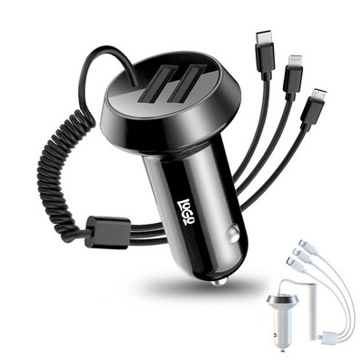 Fast Dual Ports Car Charger with Stretchable Cable