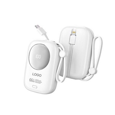 Mini 66W Super Fast Charging 10000mAh Compact Power Bank with Built In Cable
