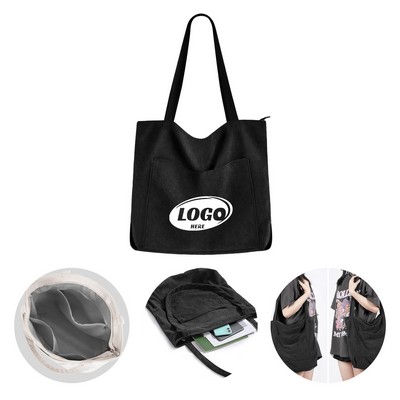 Corduroy Tote Bag with Zipper