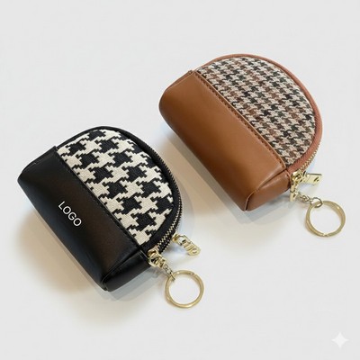 Dual-Zipper Mini Wallet Genuine Leather Short Coin Purse and Multi-Functional Key Card Holder