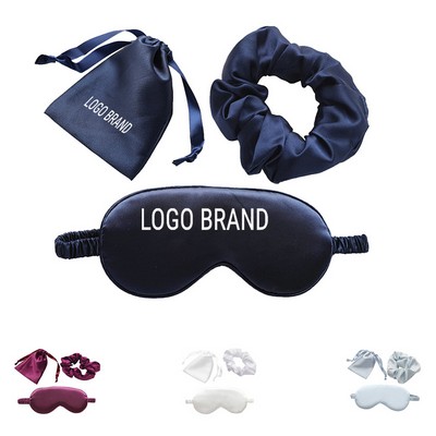 3-Piece Satin Sleep Eye Mask with Hair Scrunchie and Drawstring Pouch Set