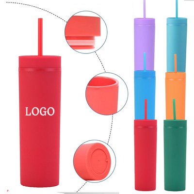 15oz Double Layer Tumblers With Lid And Straw