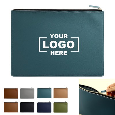 PU Leather A4 File Folder Zipper Document Holder