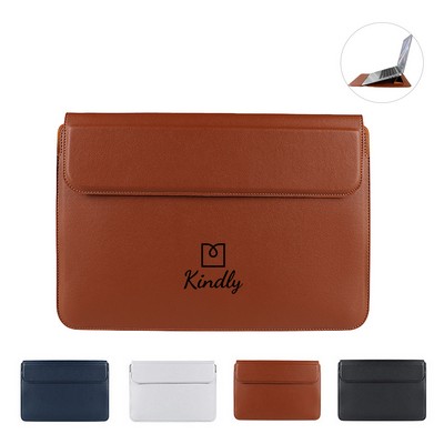 14" Pu Leather Laptop Sleeve With Foldable Stand