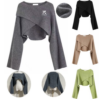 Women's Pullover Jumper Tops Asymmetrical Knit Crop Sweater