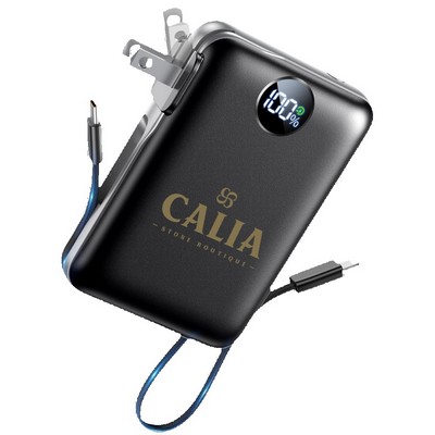 10000mAh Power Bank with Built in Cables & Wall Plug