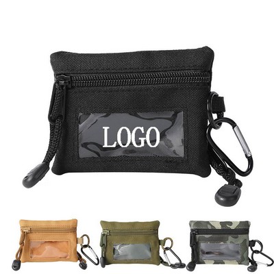 Compact Canvas ID Zipper Pouch with Clip