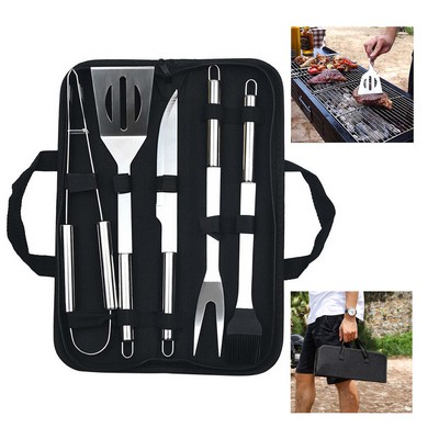 Portable BBQ Grill 5-piece Tool Set with Carrying Bag Case