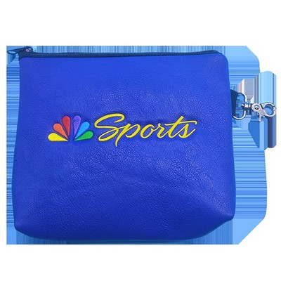 Leatherette Zipper Valuables Bag w/ Clip