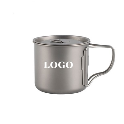 11.8OZ Portable Titanium Camping Cup With Foldable Handle