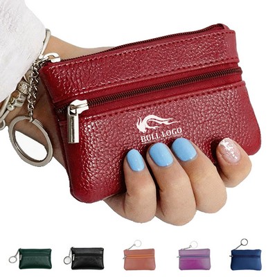 Mini PU Leather Coin Purse With Zippered Keychain