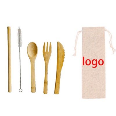 Natural Wooden Tableware Six Piece Set With Reusable Cutlery One Hundred Piece Minimum