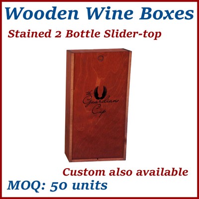 Stained 2 Bottle Slider-Top Wood Wine Box