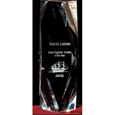 3D Custom Image in Quart Diamond Tower Award w/3D Logo Text (8")